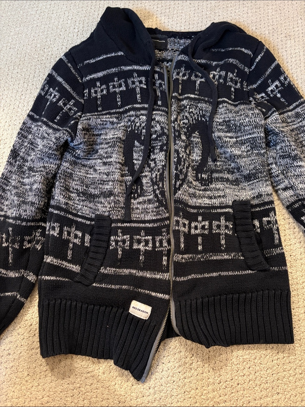 Men's Zip Hoodie Sweater in black and Gray Knit
